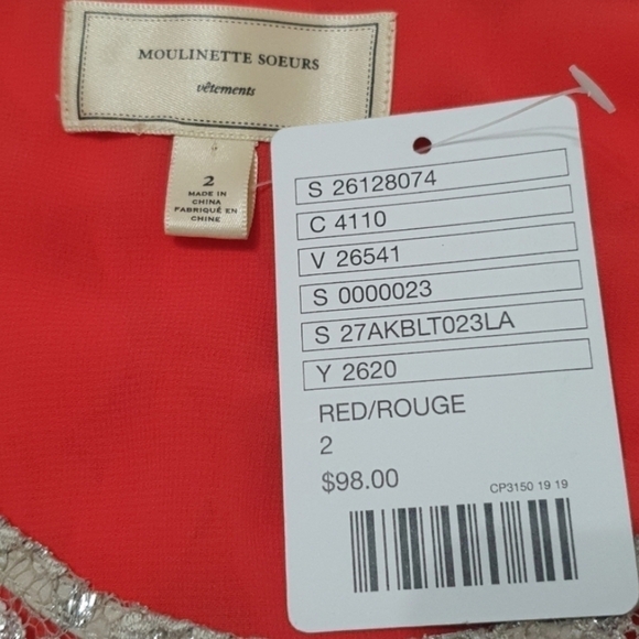 NWT ANTHROPOLOGIE Moulinette Soeurs  Rouge Red PeplumTop - Picture 9 of 11